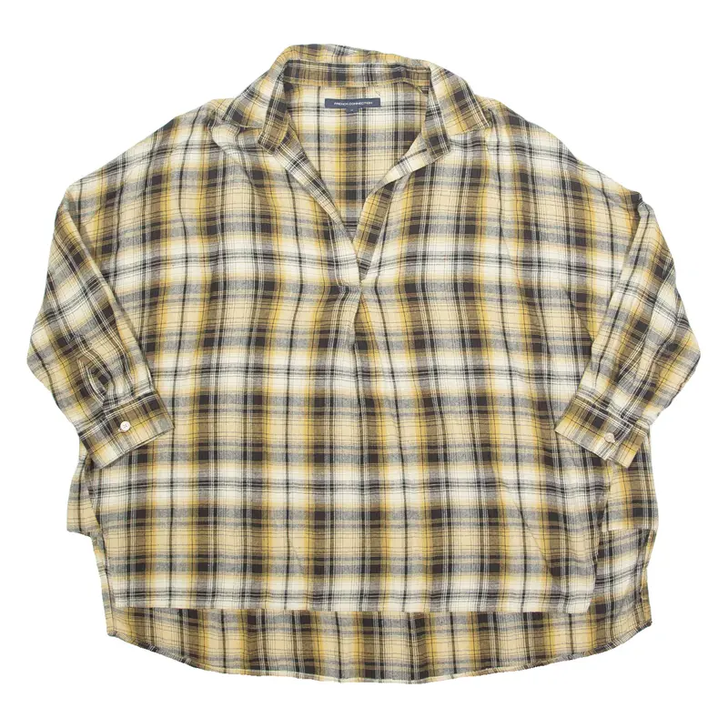 French Collection Womens Printed Top Yellow V-Neck Long Sleeve Check Xl 1
