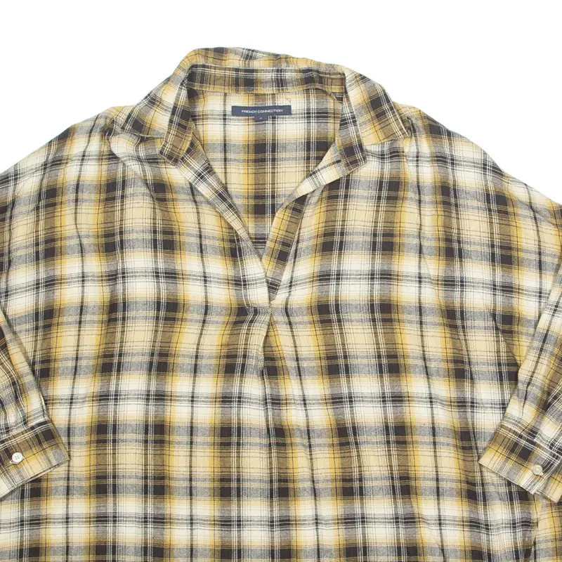 French Collection Womens Printed Top Yellow V-Neck Long Sleeve Check Xl 2
