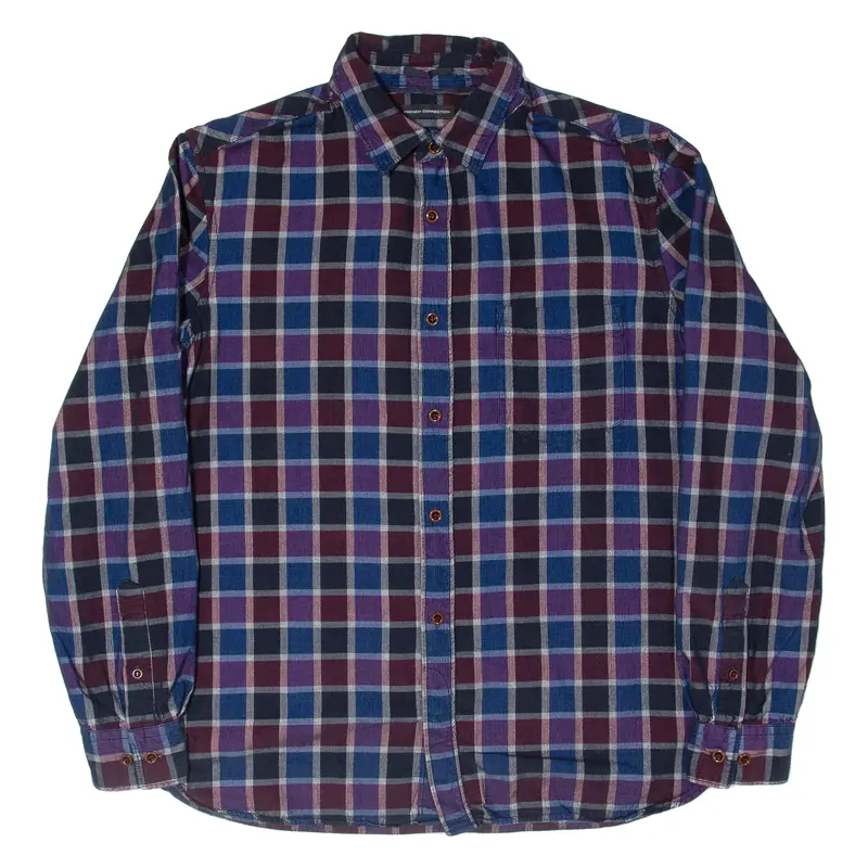 French Connection Mens Shirt Blue Plaid Long Sleeve L 1
