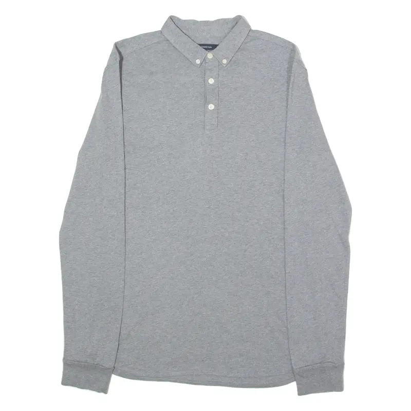 French Connection Slim Fit Mens Polo Shirt Grey Long Sleeve S 1