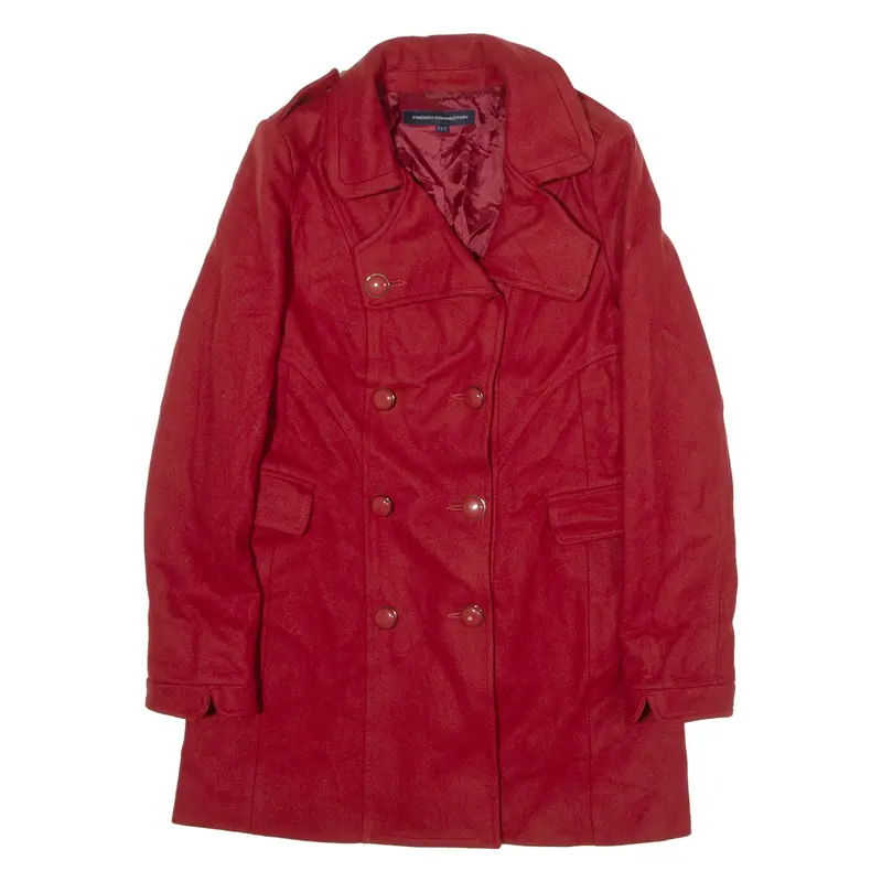 French Connection Womens Trench Coat Red Wool Uk 10 1