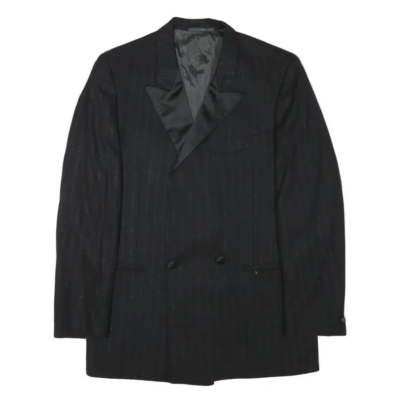 Frey Mens Black Wool Blend Double Breasted M Jacket Pinstripe Formal Button 1