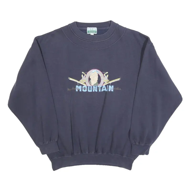 Frey Mens Blue Cotton Blend Crew Neck L Sweatshirt Mountain Graphic Embroidery 1
