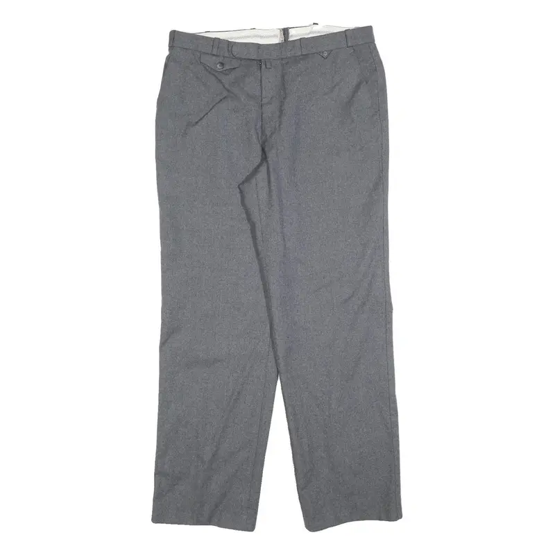 Frey Mens Wool Grey Regular Fit Straight Leg Trousers W34 L32 Classic Formal 1