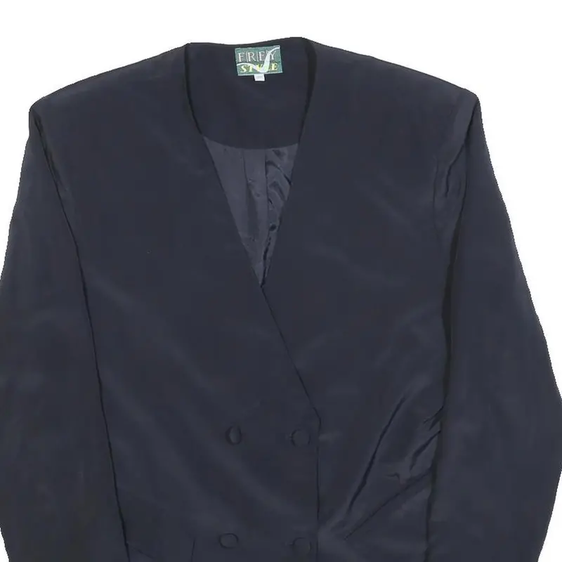 Frey Style Womens Black Button Jacket L Polyester Classic Plain Stylish Midi 2