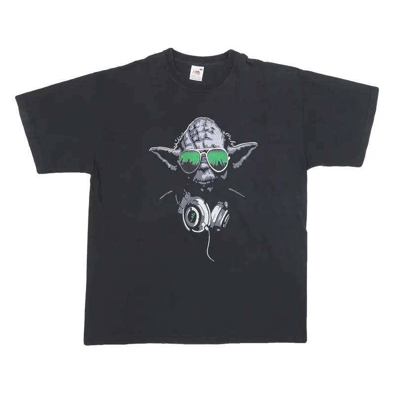 Fruit Of The Loom Mens Black Dj Graphic T-Shirt L Short Sleeve Crew Neck Cool 1