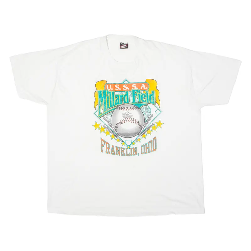 Fruit Of The Loom Usssa Millard Field Franklin Ohio Mens T-Shirt White 90S Usa 2Xl 1