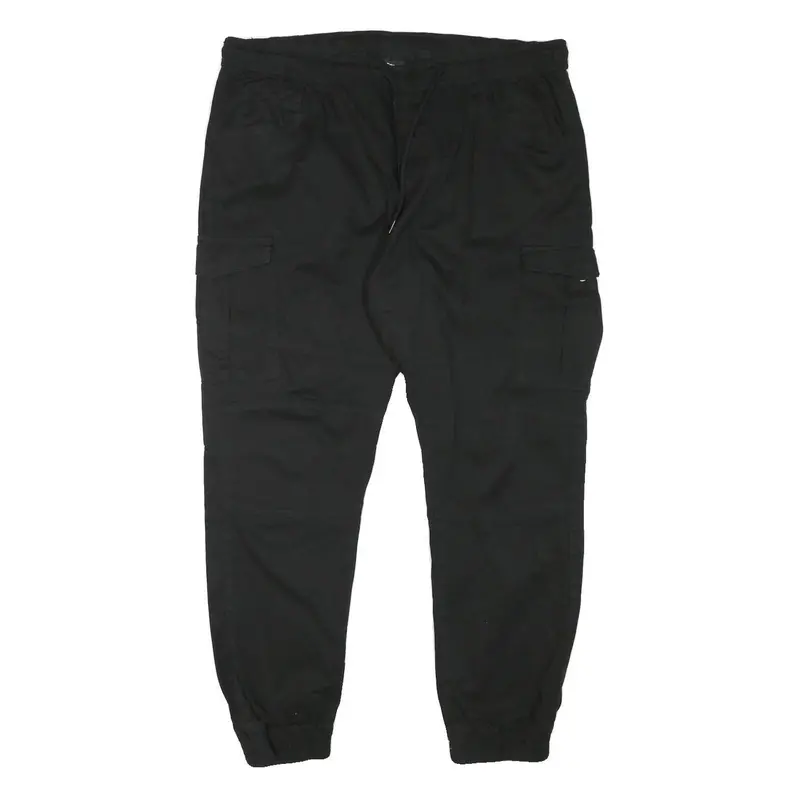 Fsbn Mens Black Cotton Blend Relaxed Cargo Trousers W38 L28 Drawstring Casual 1