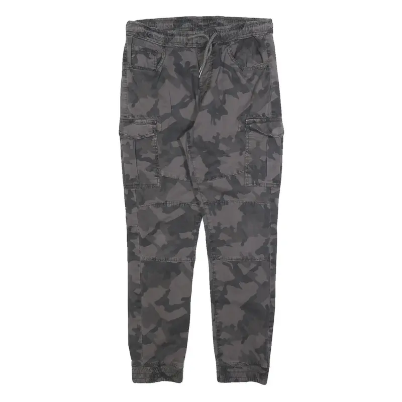 Fsbn Mens Cotton Blend Black Camouflage Slim Drawstring Trousers W30 L27 1