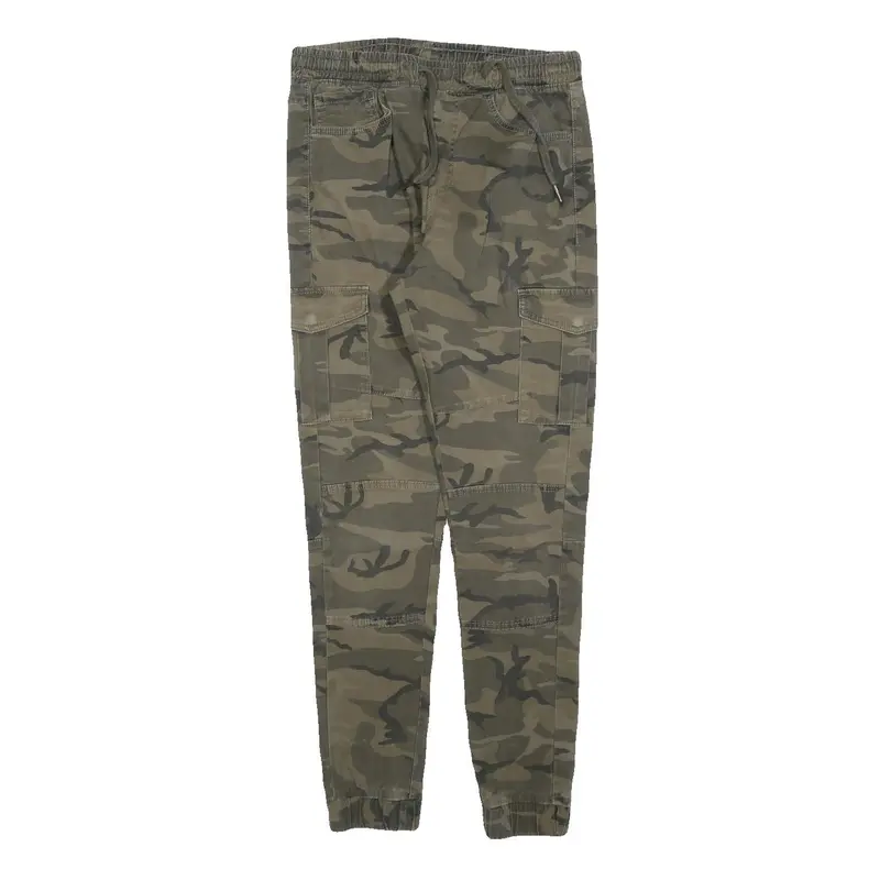 Fsbn Mens Cotton Blend Camouflage Slim Tapered Trousers W28 L28 Drawstring 1