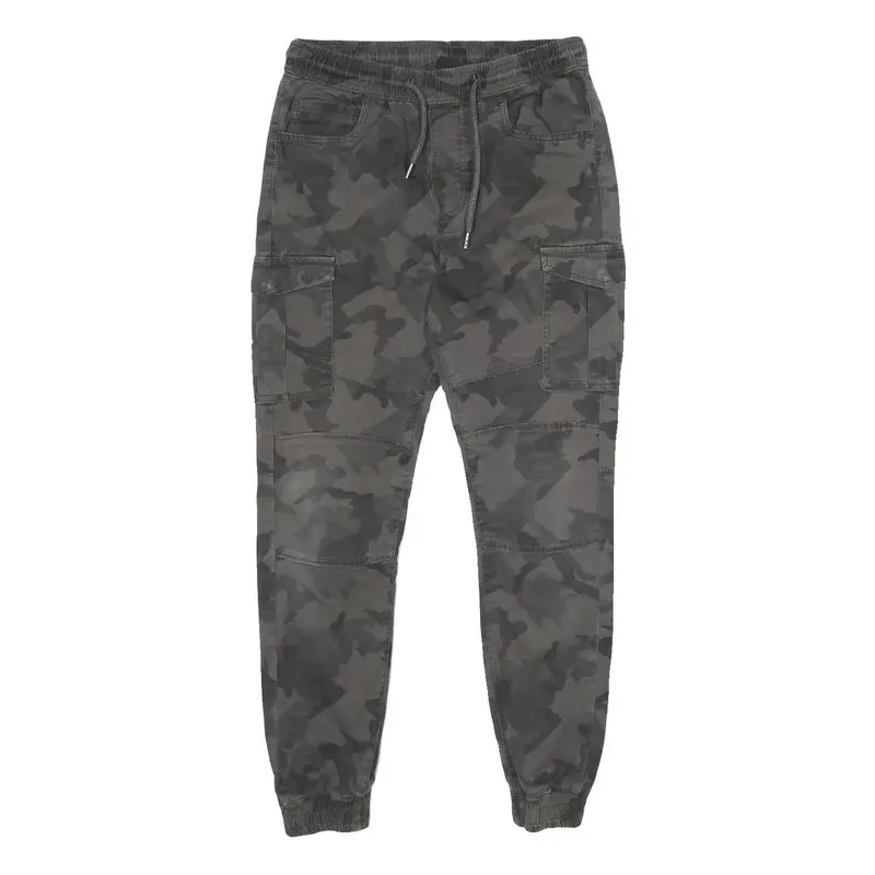 Fsbn Mens Cotton Blend Grey Camouflage Regular Cargo Jogger Trousers W28 L30 1