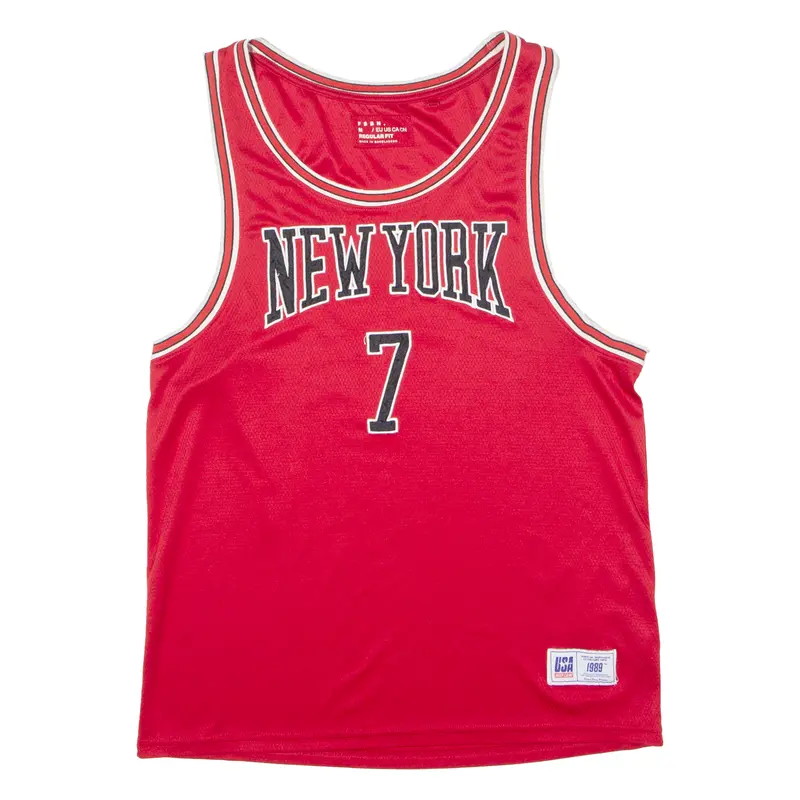 Fsbn New York #7 Basketball Mens Jersey Red Sleeveless Usa M 1