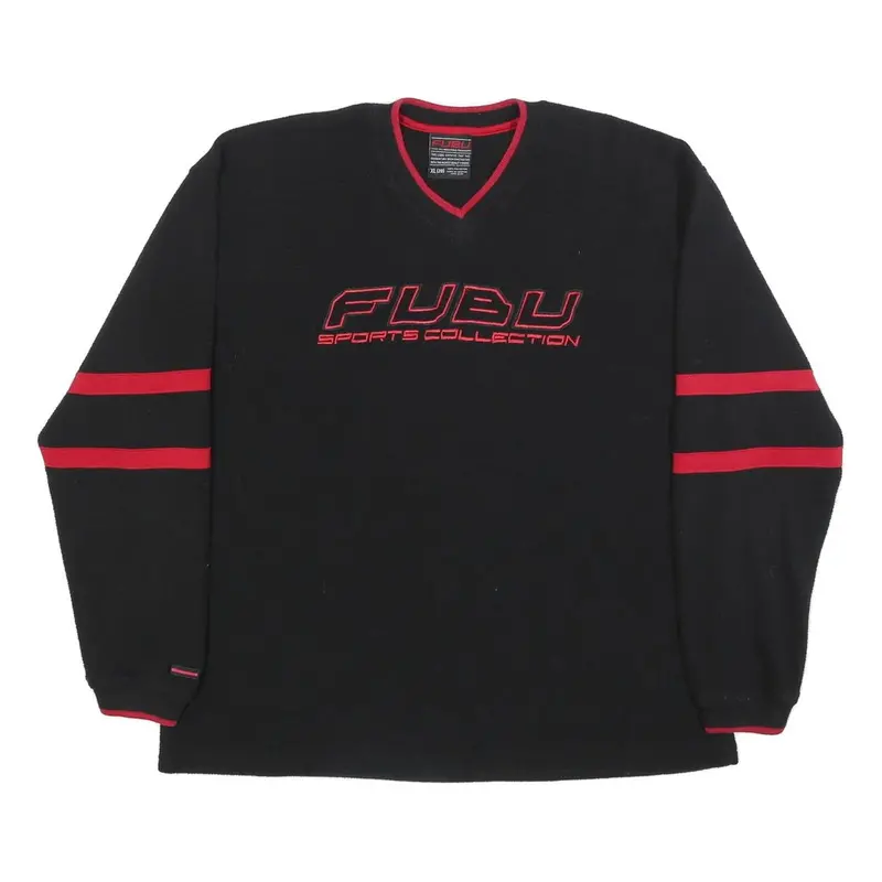 Fubu Womens Black & Red Sports Collection Patterned V-Neck Jumper Xl Polyester 1