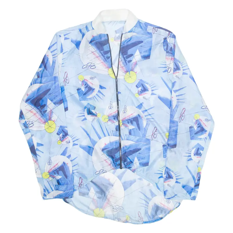 Full Zip Womens Printed Top Blue High Neck Long Sleeve Crazy Pattern Xl 1