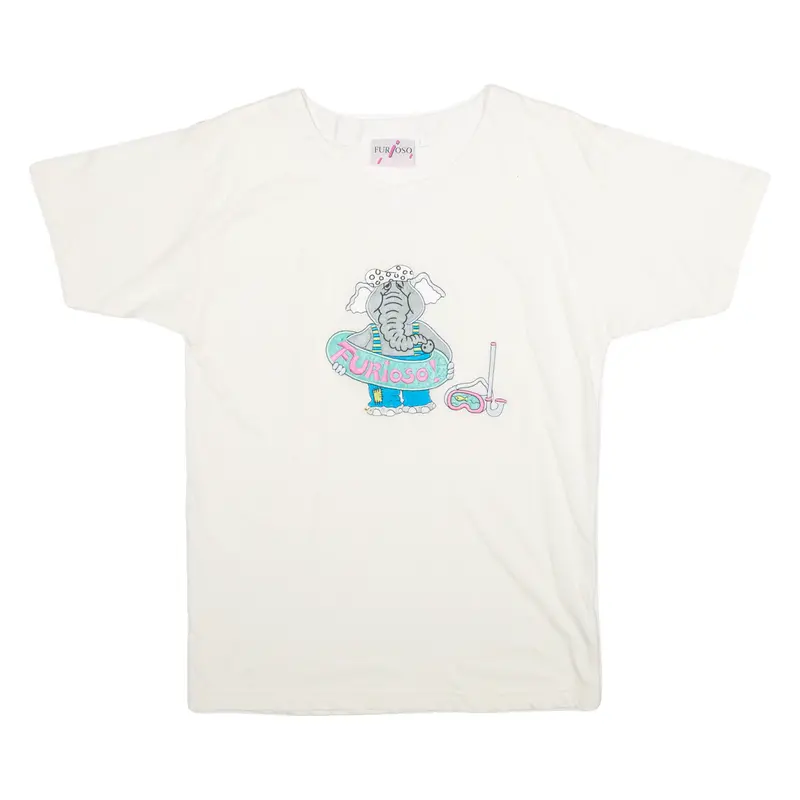 Furioso Cartoon Elephant Print Mens T-Shirt White S 1