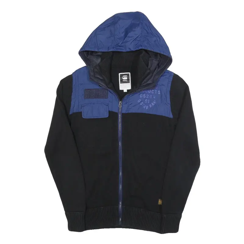 G-Star Mens Black & Blue Hooded Zip Jacket M Cotton Casual Streetwear Knit 1