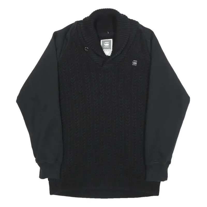 G-Star Mens Black Patterned Pullover Cable Knit 2Xl Cotton Jumper Knitwear 1