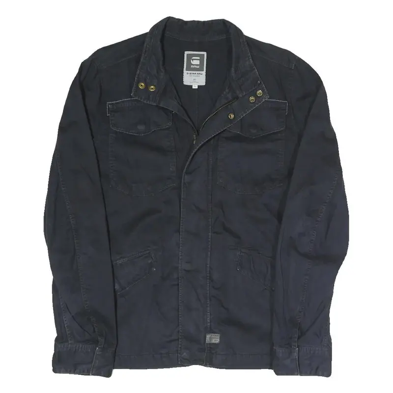 G-Star Mens Black Slim Jacket M Cotton Blend Zip Chest Pockets Casual Outerwear 1
