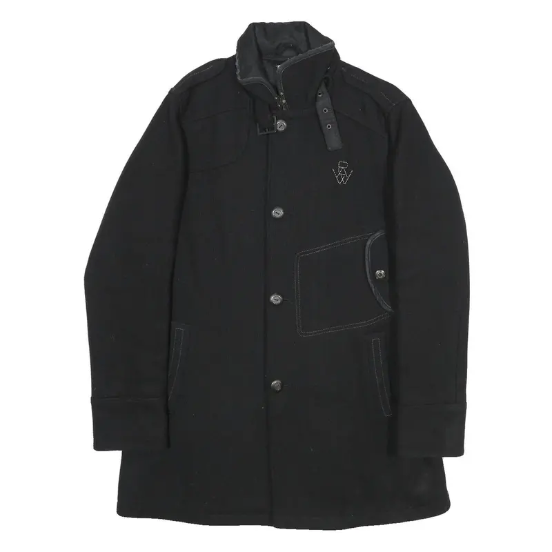 G-Star Mens Black Wool Blend Button Jacket Xl Woven Classic Winter Outerwear 1