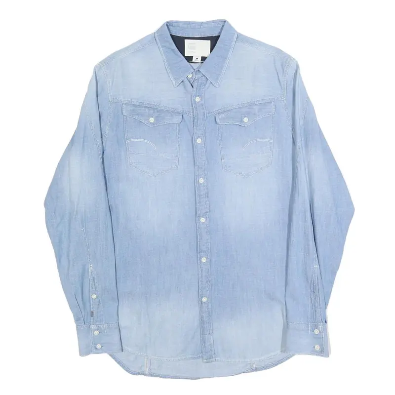 G-Star Mens Blue Denim Shirt L Button Pocket Casual Long Sleeve Cotton Blend 1
