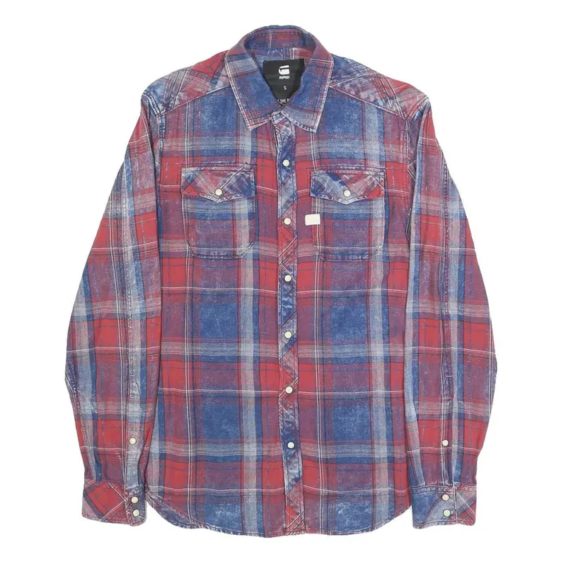 G-Star Mens Red & Blue Plaid Cotton Shirt S Button Casual Workstyle 1