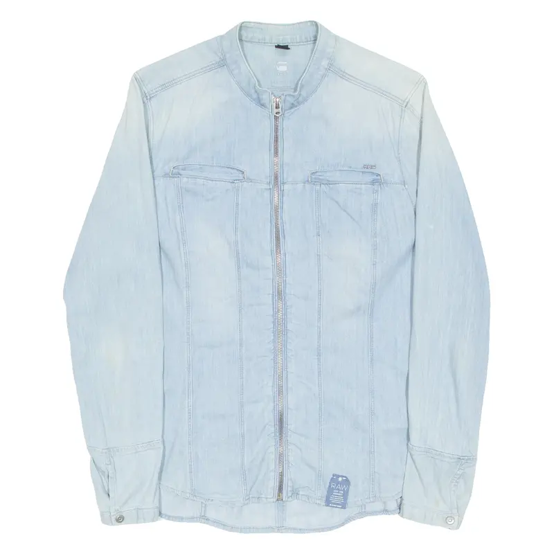 G-Star Raw Collarless Slim Fit Mens Plain Shirt Blue Long Sleeve M 1