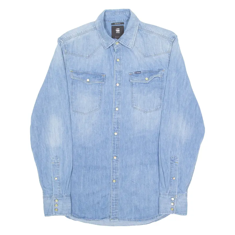 G-Star Raw Slim Fit Mens Denim Shirt Blue Long Sleeve M 1