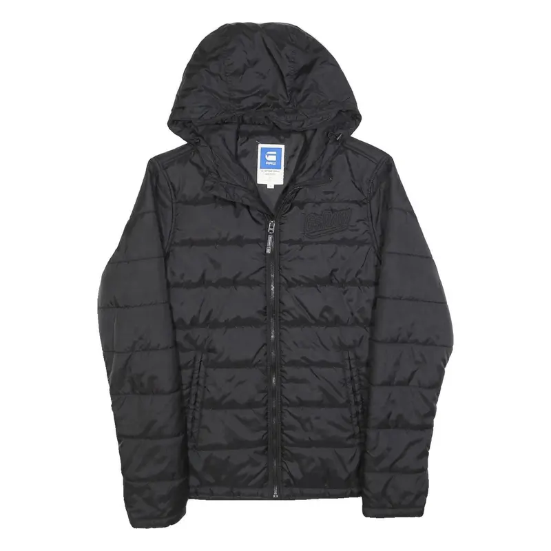 G-Star Womens Black Jacket M Polyester Blend Plain Zip Hooded Puffer Casual 1