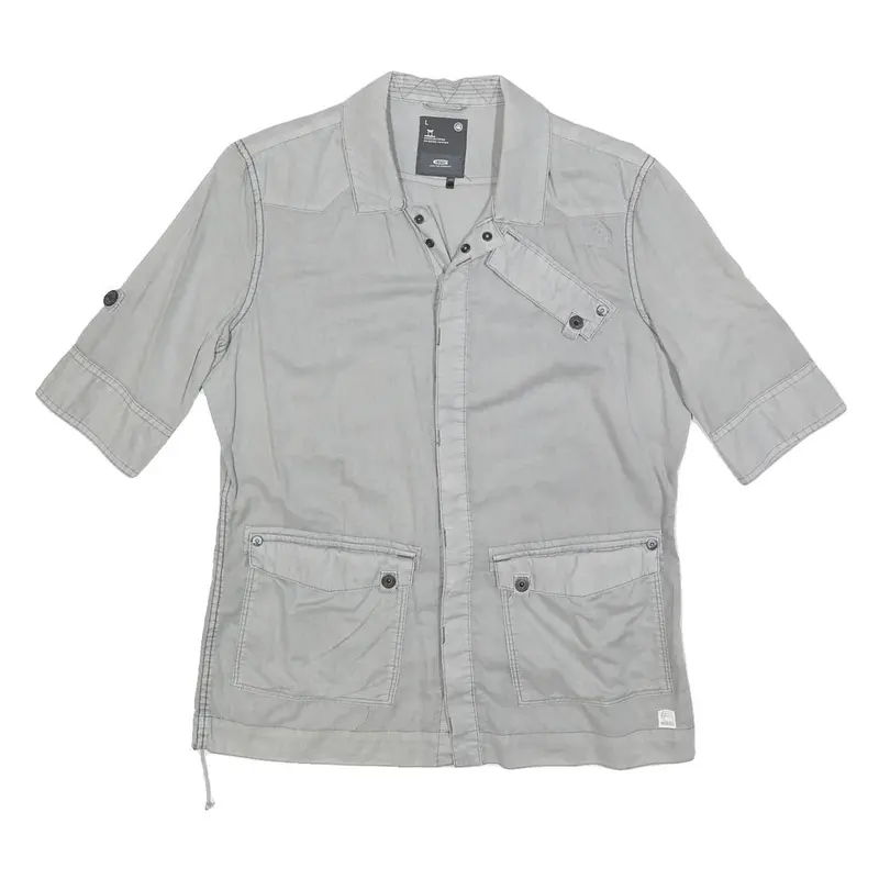 G-Star Womens Grey Cotton Blend Shirt L Casual Button Sleeve Pockets 1