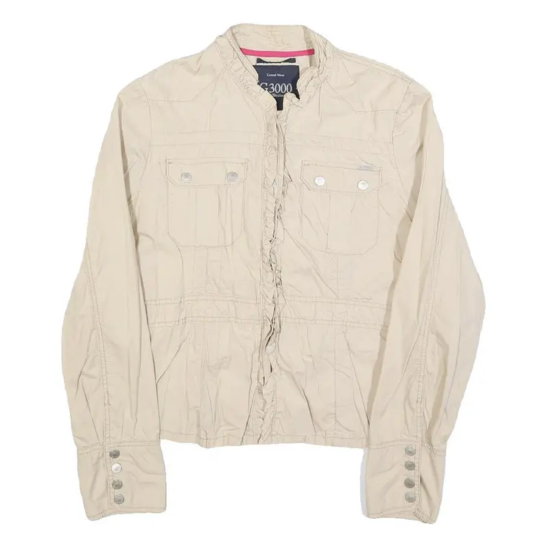 G3000 Womens Cream Cotton Casual Jacket M Button Plain Lightweight Stylish 1