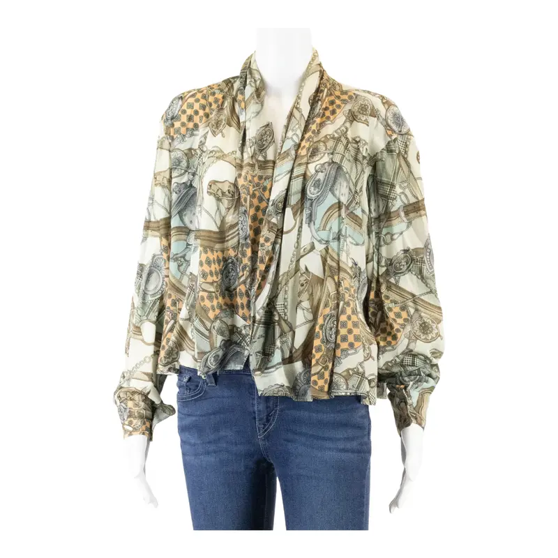 Gabriel Womens Kimono Blouse Beige Long Sleeve Crazy Pattern M 1