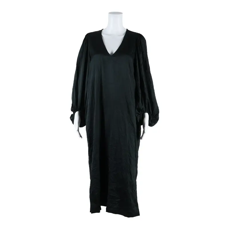 Ganni Crinkle Look Womens Shift Dress Black Long L 1