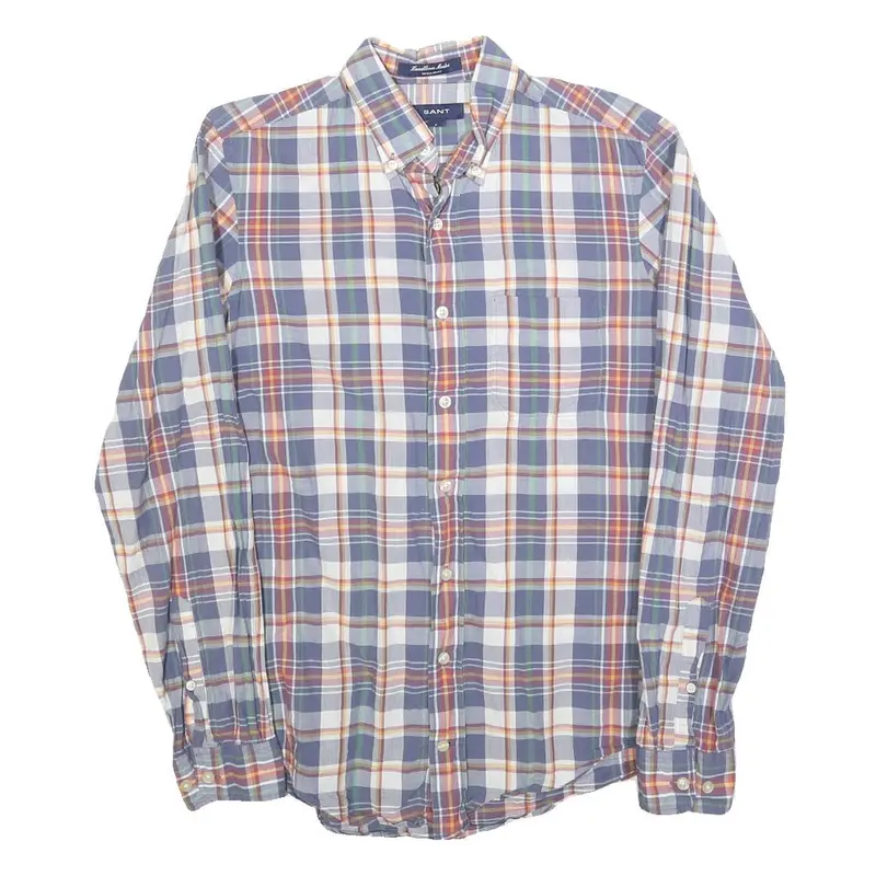 Gant Mens Blue & Orange Check Shirt S Casual Button Down Cotton Blend 1