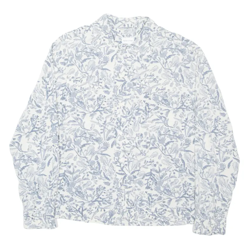 Gant Mens Hawaiian Shirt Grey Floral Long Sleeve M 1