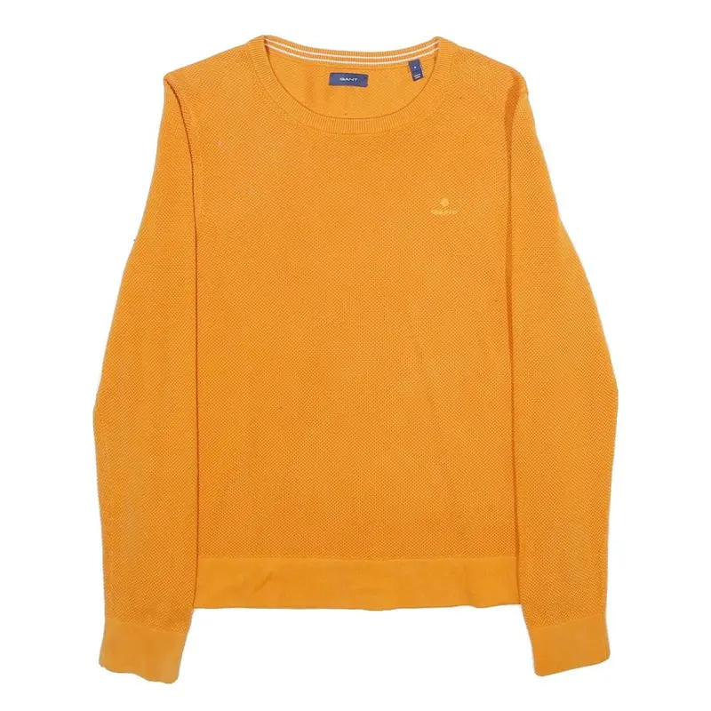 Gant Mens Orange Plain Cotton Jumper Crew Neck Basic Knit S Lightweight 1