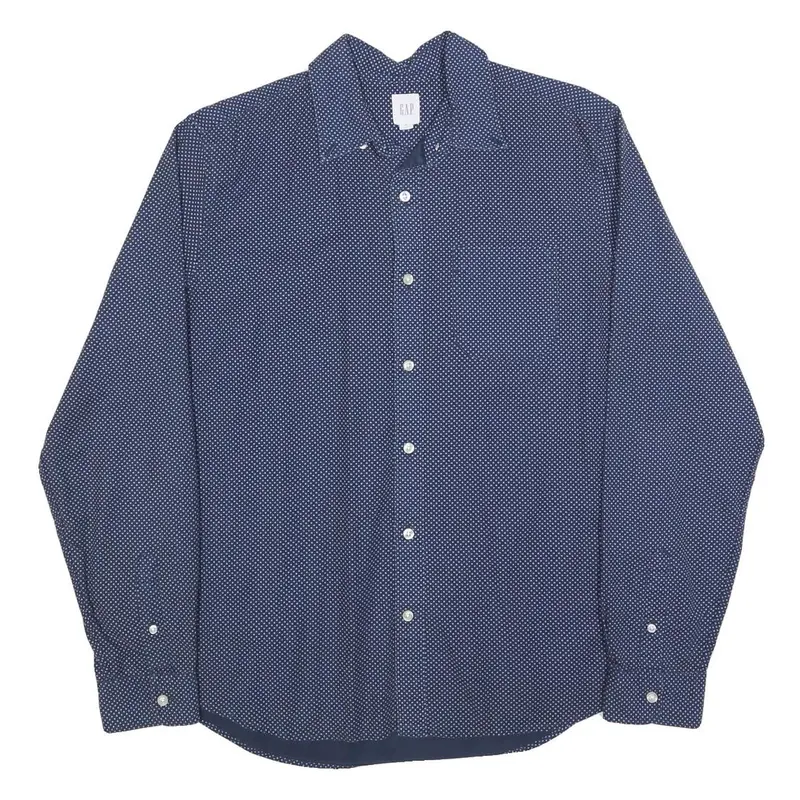 Gap Mens Blue & White Cotton Blend Shirt L Polka Dot Casual Long Sleeve Button 1