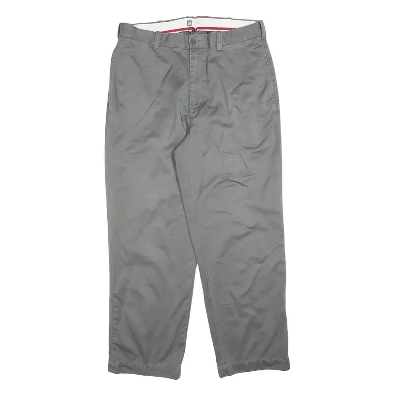 Gap Mens Cotton Blend Grey Relaxed Straight Trousers W35 L30 Casual Zip 1