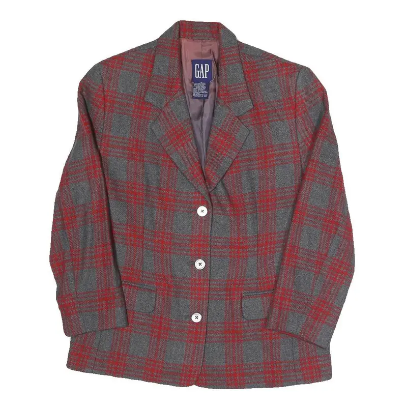 Gap Womens Grey & Red Checked Blazer Jacket S Polyester Blend Classic Button 1