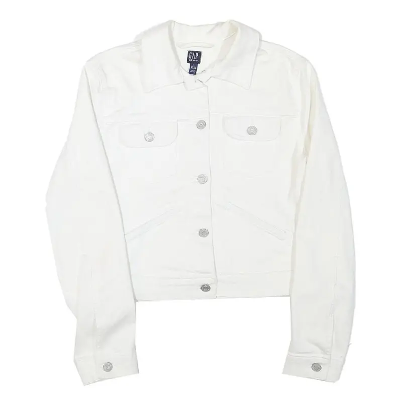 Gap Womens White Cotton Blend Button Jacket M Plain Classic Fit 1