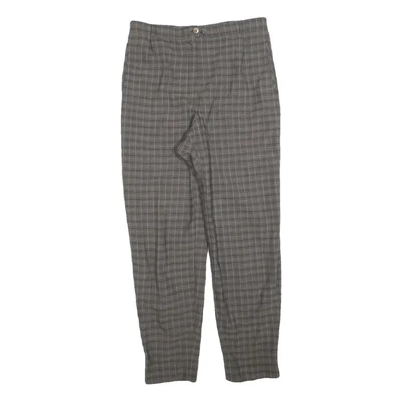Gardeur Womens Wool Woven Grey Check Regular Fit Straight Trousers W32 L30 Zip 1
