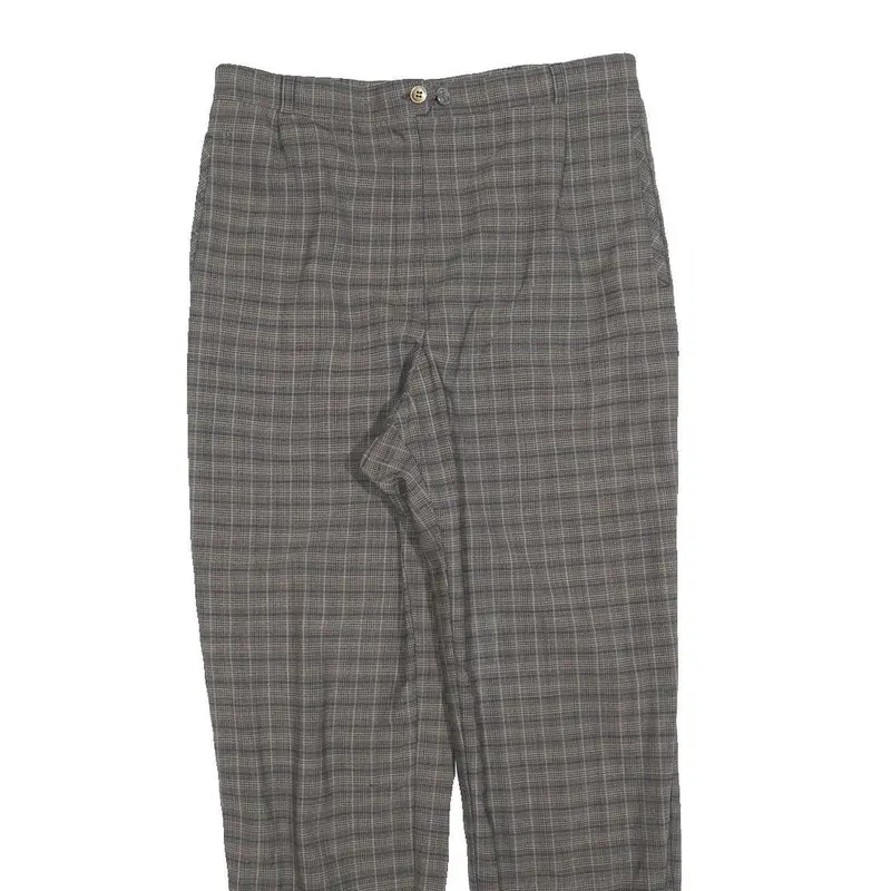 Gardeur Womens Wool Woven Grey Check Regular Fit Straight Trousers W32 L30 Zip 2