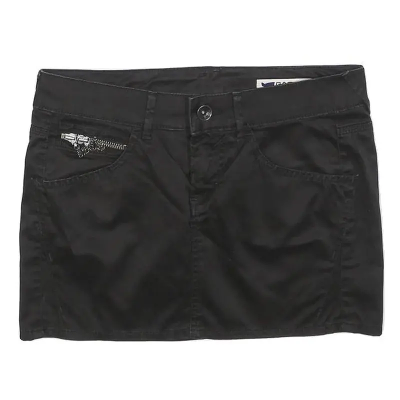 Gas Womens Black Mini Cotton Blend Skirt S Zipper Pocket Casual Chic 1