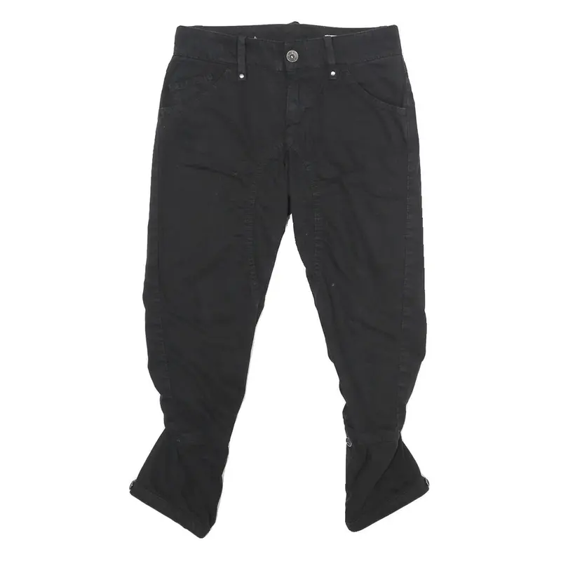 Gas Womens Cotton Black Regular Fit Tapered Leg Trousers W25 L25 Stylish Zip 1