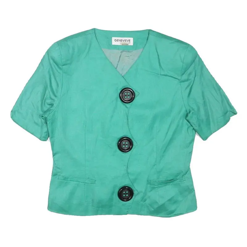 Genevive Collection Womens Green Linen Blend Jacket M Button Plain Stylish 1