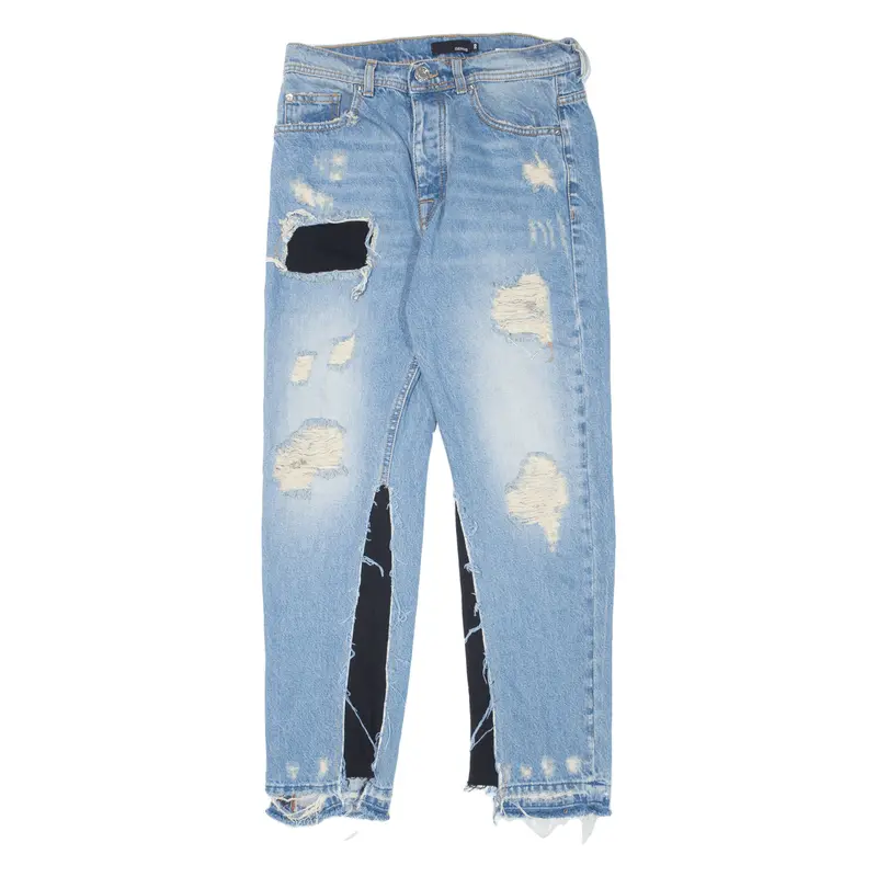 Genius Customised Distressed Womens Jeans Blue Slim Tapered Stone Wash W30 L27 1