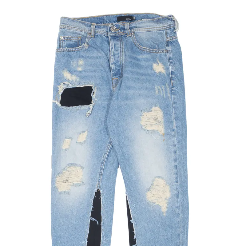 Genius Customised Distressed Womens Jeans Blue Slim Tapered Stone Wash W30 L27 2