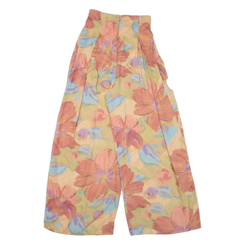 George Floral Womens Trousers Green Regular Wide-Leg W22 L26 1