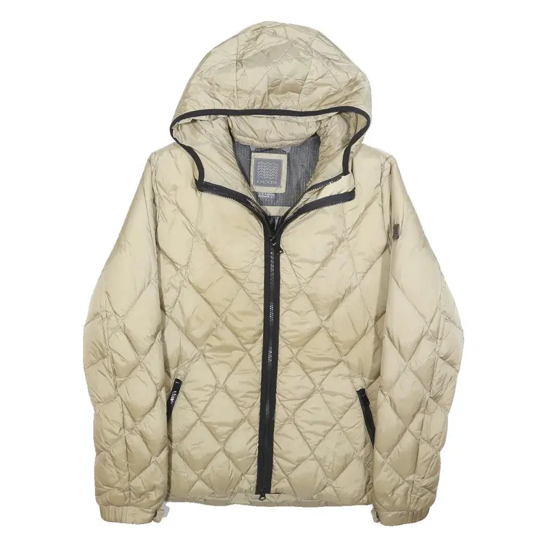 Geox Womens Beige Quilt Jacket Uk 10 Polyester Hooded Zip Lightweight Casual 1