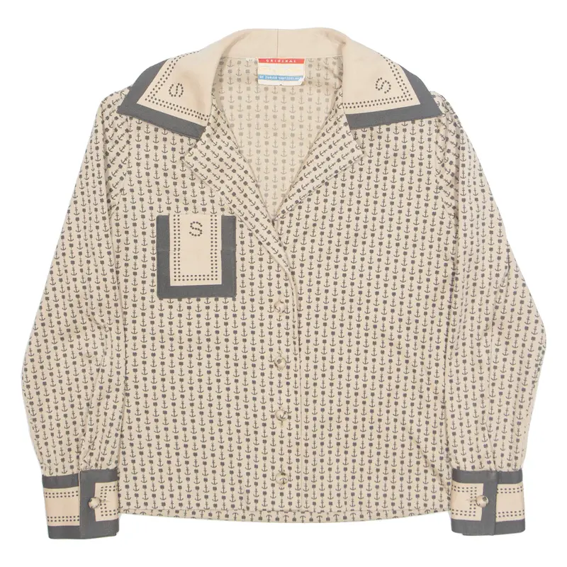 Gerry Spichmans Womens Printed Blouse Beige V-Neck Long Sleeve Crazy Pattern M 1