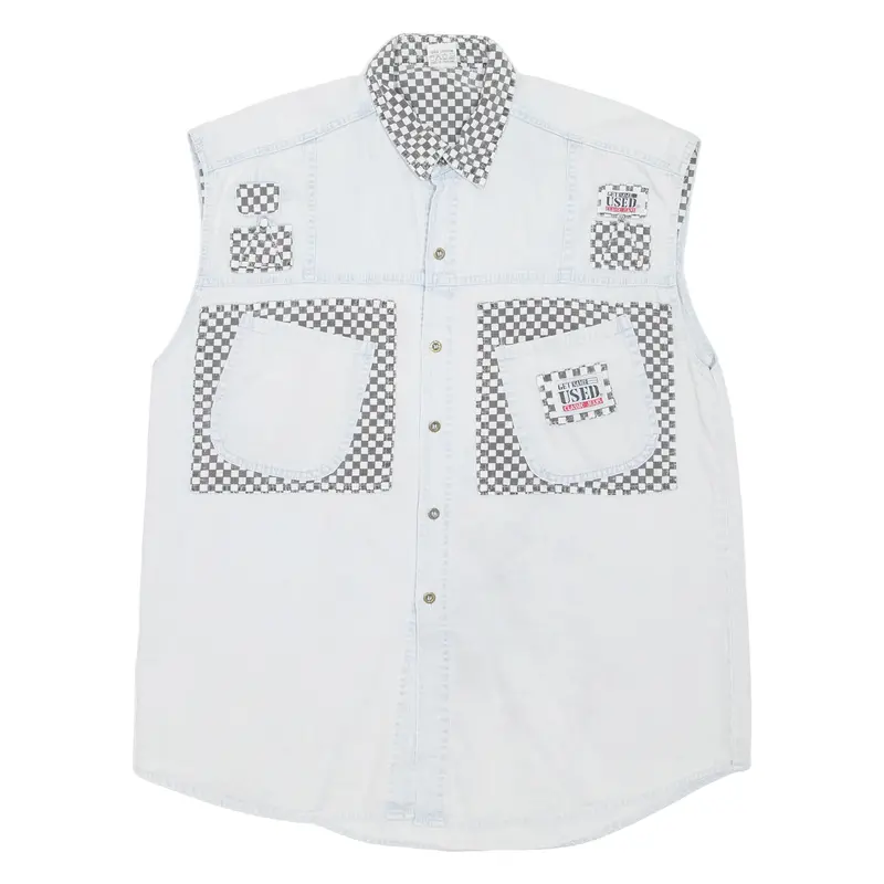 Get Name Used Mens Denim Shirt Blue Check Sleeveless L 1